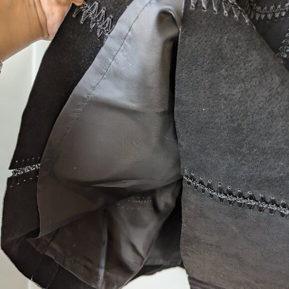 AREA Black Leather Skirt with Patch Stitching Size 12 - Picture 5 of 14